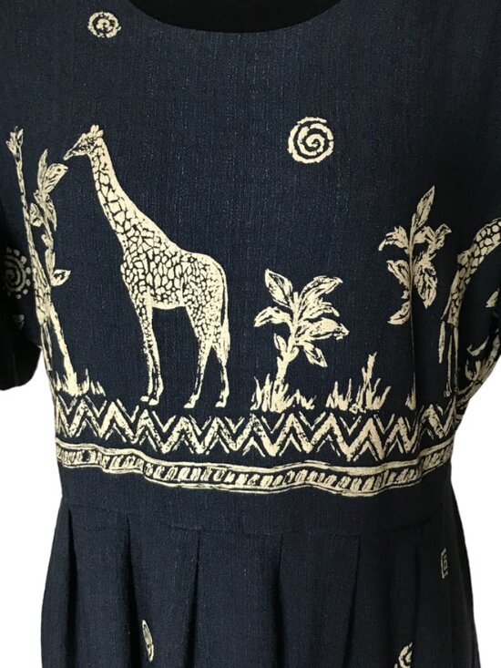 Citi Dress Giraffe Print Dress: Vintage 80s Long Rayon Dress Black Size 18W - Picture 7 of 12